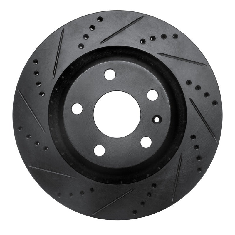 R1 08-15 Audi TTS Quattro Rear Left Drilled & Slotted Black Brake Rotor