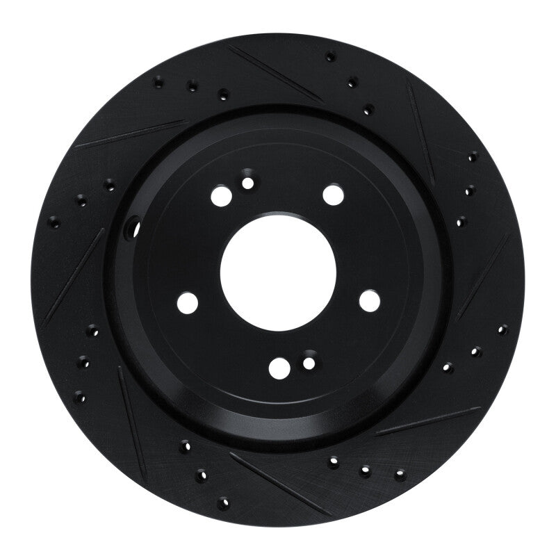 R1 11-17 Hyundai Equus Rear Right Drilled & Slotted Black Brake Rotor