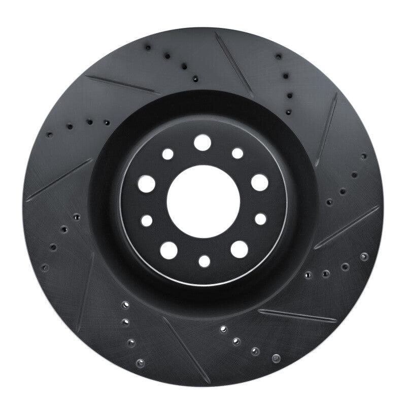 R1 14-19 Fiat 500L Front Right Drilled & Slotted Black Brake Rotor