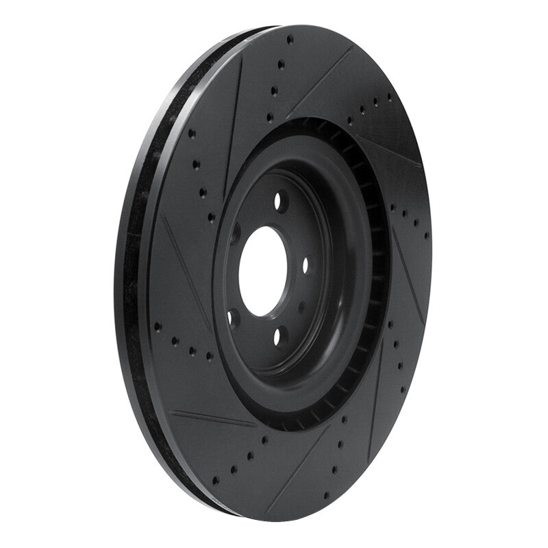 R1 13-14 Ford Mustang Front Right Drilled & Slotted Black Brake Rotor