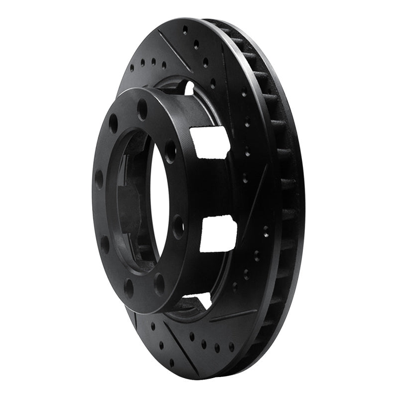 R1 75-93 Dodge W200 Front Right Drilled & Slotted Black Brake Rotor
