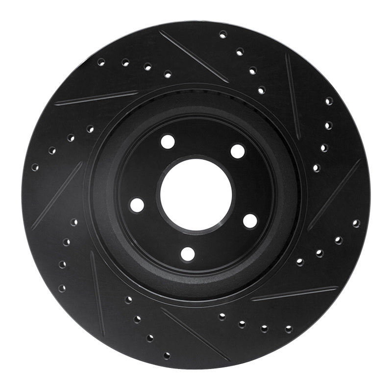 R1 2013-2025 Infiniti Q50 Front Left Drilled & Slotted Black Brake Rotor