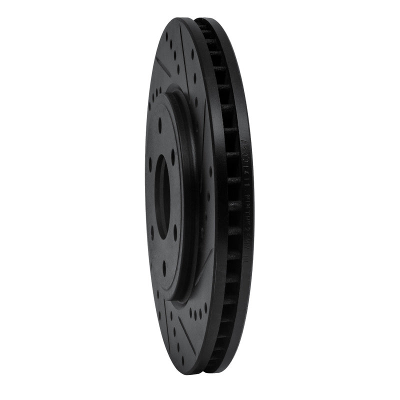 R1 05-21 Nissan Frontier Front Right Drilled & Slotted Black Brake Rotor