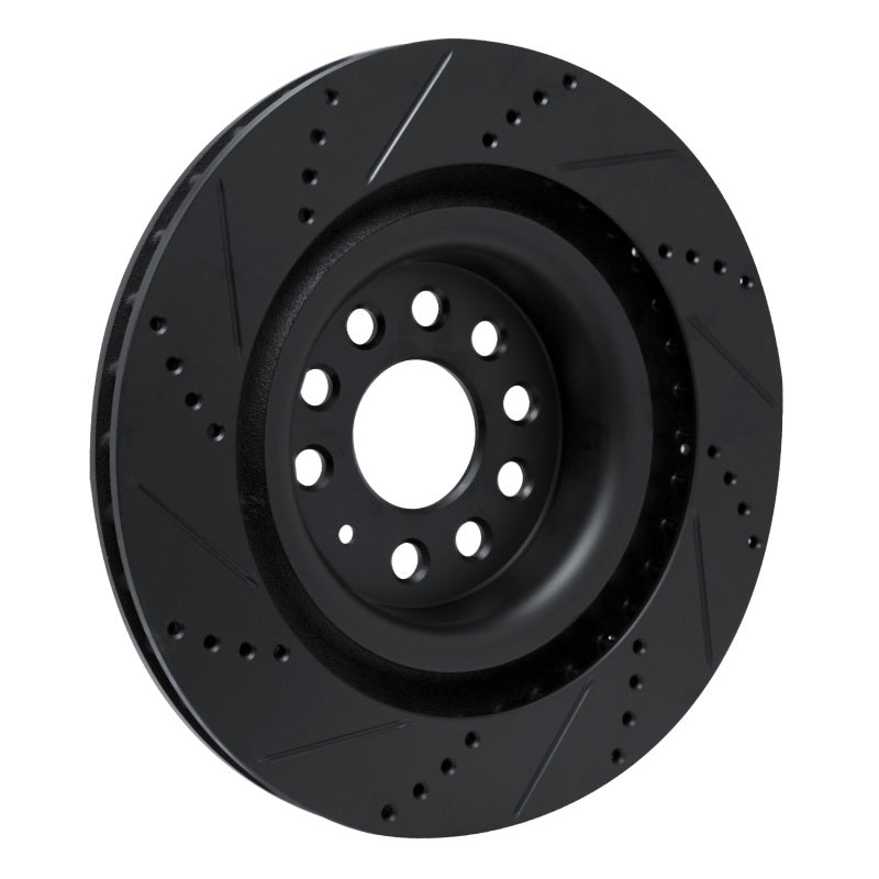 R1 12-21 Tesla Model X Rear Left Drilled & Slotted Black Brake Rotor