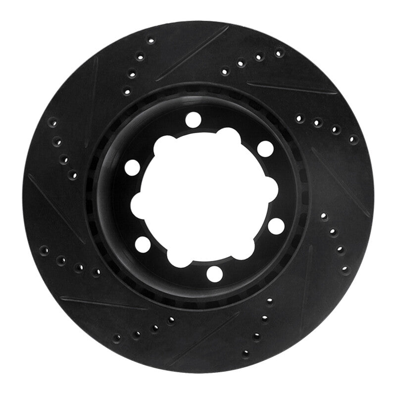 R1 06-25 American Coach Patriot Rear Right Drilled & Slotted Black Brake Rotor