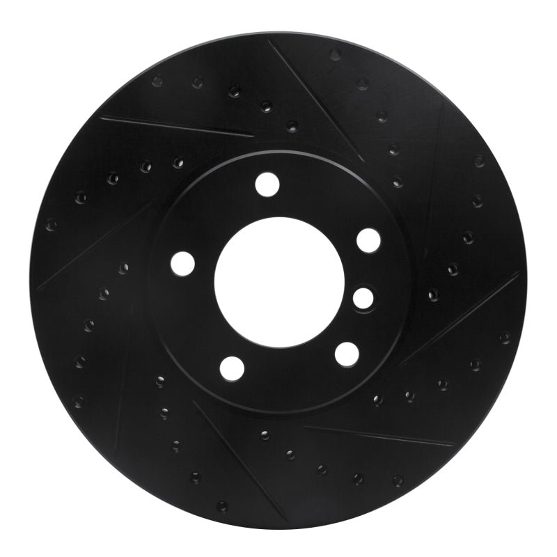 R1 00-03 BMW 530I Front Right Drilled & Slotted Black Brake Rotor