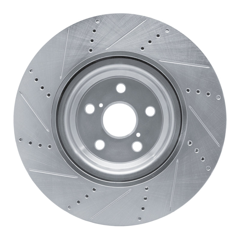 R1 10-17 Lexus LS460 Right Front Drilled & Slotted Silver Brake Rotor