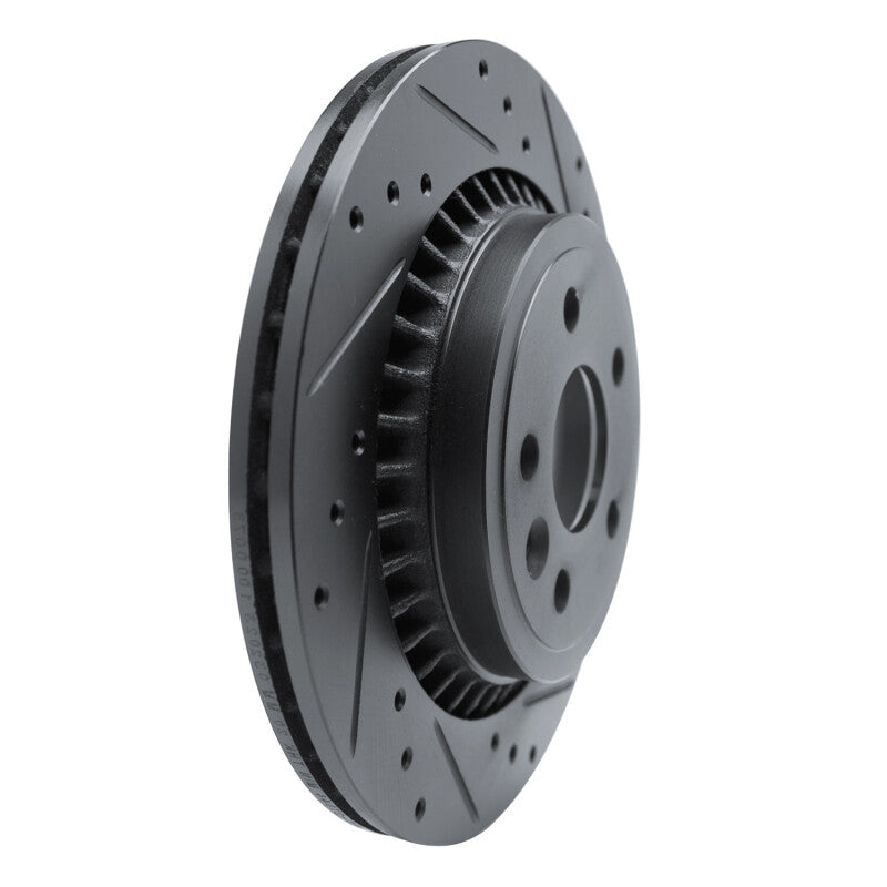R1 10-17 Volvo XC60 Rear Right Drilled & Slotted Black Brake Rotor