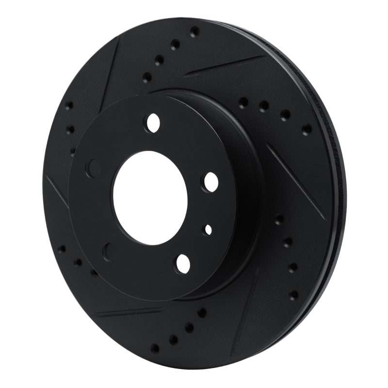 R1 82-90 Volvo 760 Series Front Left Drilled & Slotted Black Brake Rotor