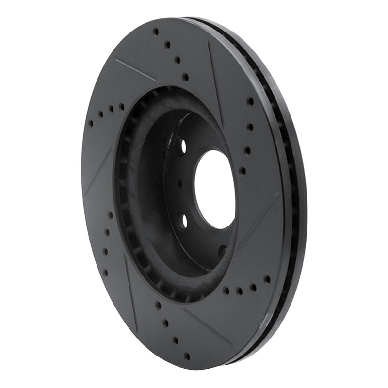 R1 03-05 Infiniti G35 Front Left Drilled & Slotted Black Brake Rotor