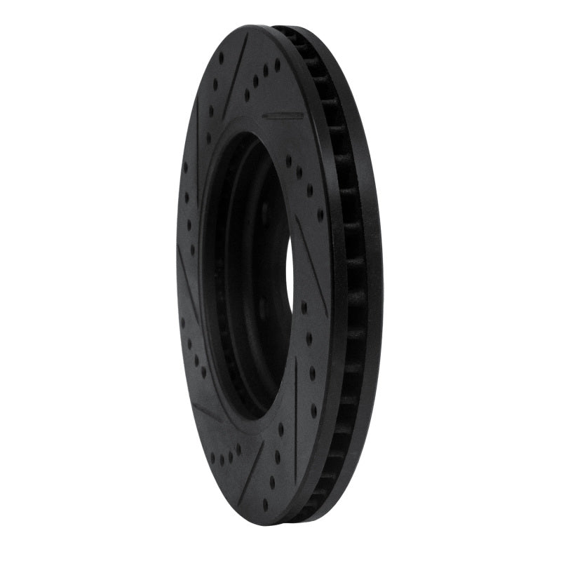 R1 05-21 Nissan Frontier Front Right Drilled & Slotted Black Brake Rotor