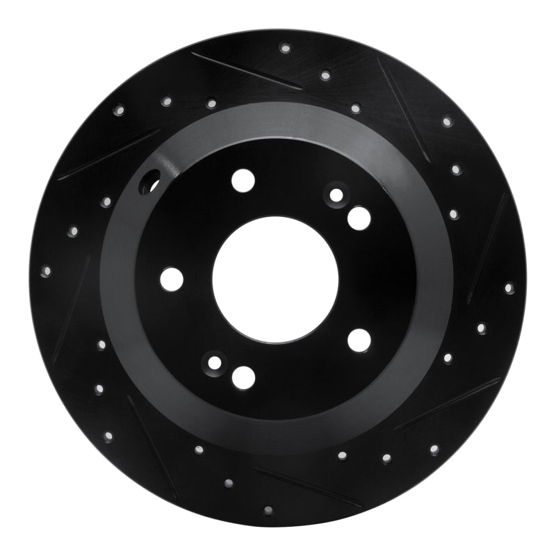 R1 10-21 Hyundai Santa Fe XL Rear Right Drilled & Slotted Black Brake Rotor