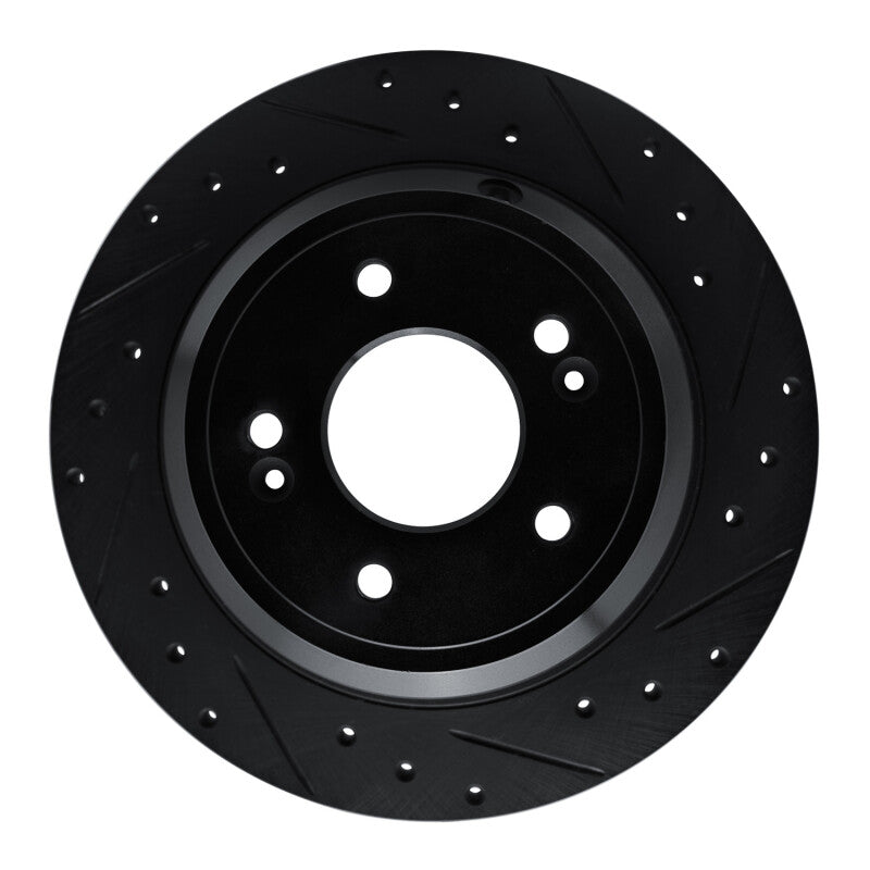 R1 09-20 Genesis G80 Rear Right Drilled & Slotted Black Brake Rotor
