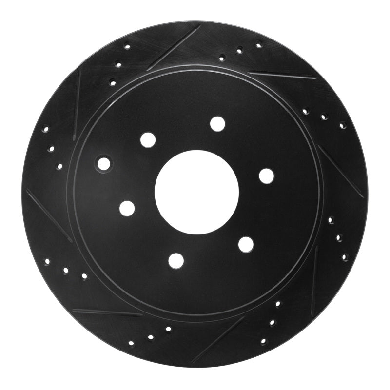 R1 10-24 Infiniti QX56 Rear Left Drilled & Slotted Black Brake Rotor