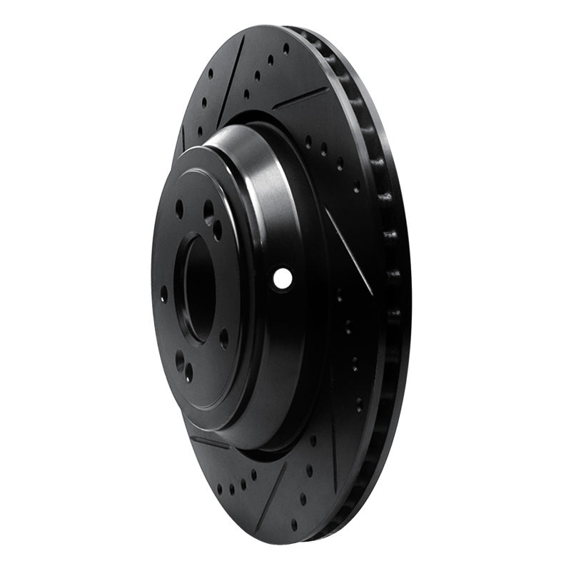R1 17-19 Genesis G90 Rear Left Drilled & Slotted Black Brake Rotor