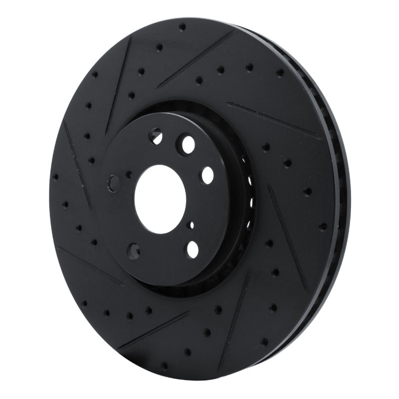 R1 06-20 Lexus GS350 Left Front Drilled & Slotted Black Brake Rotor