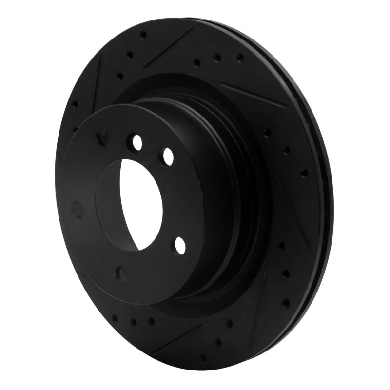 R1 08-13 BMW 128I Rear Left Drilled & Slotted Black Brake Rotor