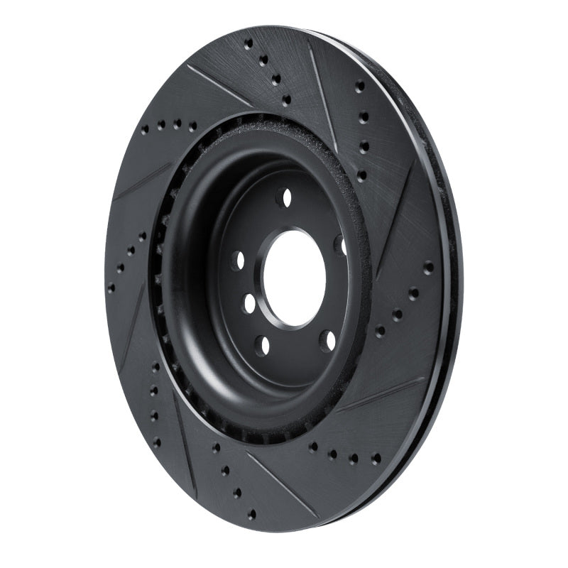 R1 16-24 Jaguar XF Rear Left Drilled & Slotted Black Brake Rotor