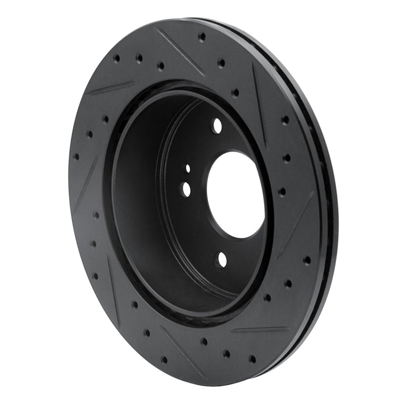 R1 06-12 Mitsubishi Eclipse Rear Left Drilled & Slotted Black Brake Rotor