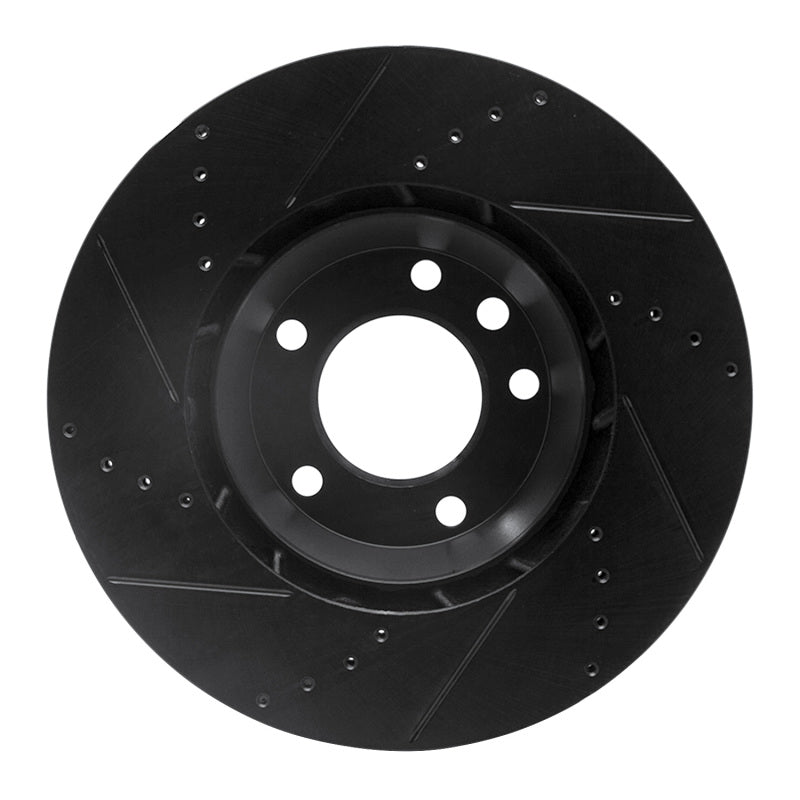 R1 03-15 Audi Q7 Left Front Drilled & Slotted Black Brake Rotor