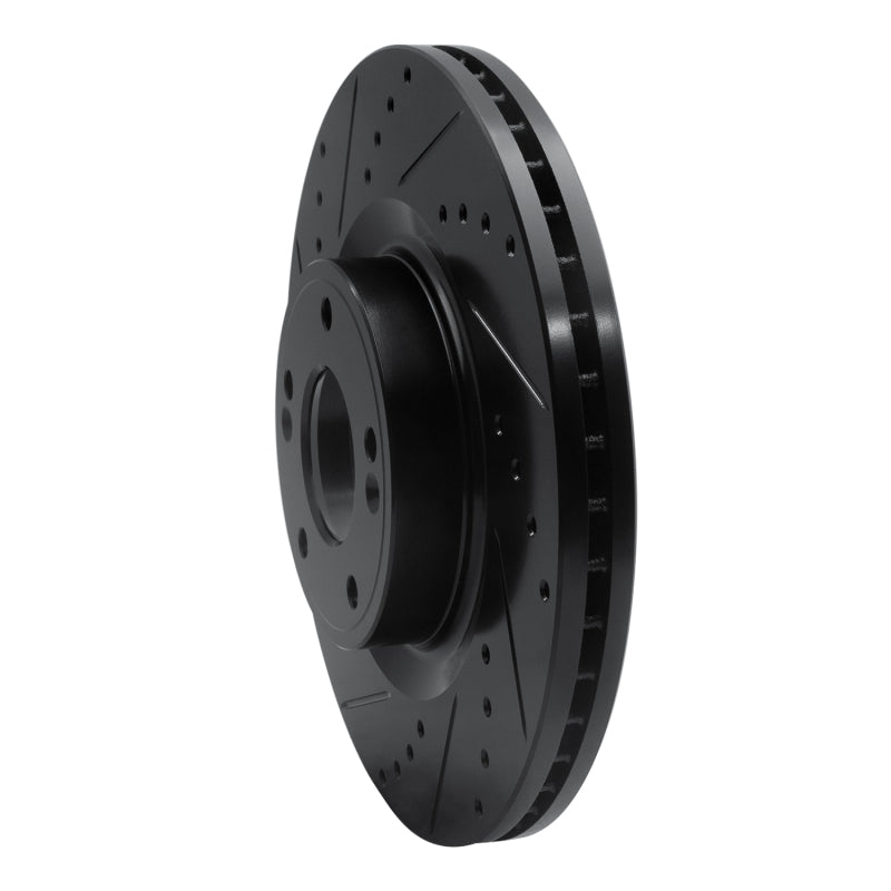R1 10-16 Hyundai Genesis Coupe Front Left Drilled & Slotted Black Brake Rotor