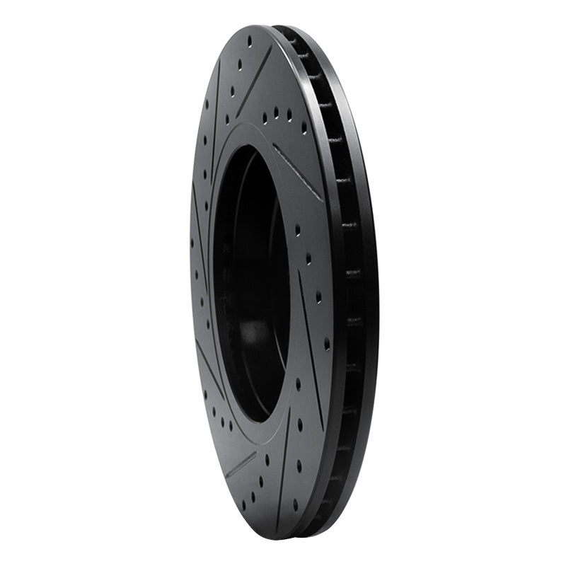 R1 01-08 BMW 330I Front Right Drilled & Slotted Black Brake Rotor
