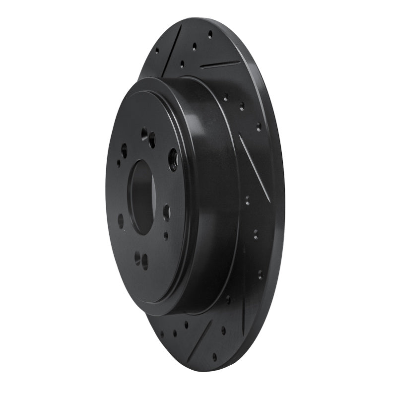 R1 06-14 Honda Ridgeline Rear Left Drilled & Slotted Black Brake Rotor