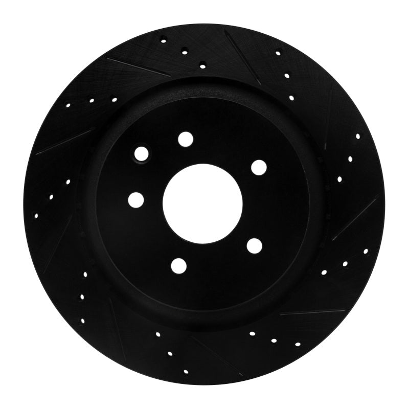 R1 07-15 Infiniti G35 Rear Right Drilled & Slotted Black Brake Rotor