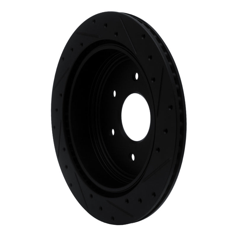 R1 17-24 Nissan Titan Rear Left Drilled & Slotted Black Brake Rotor