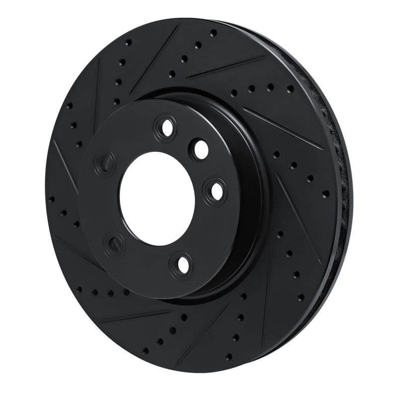 R1 03-18 Porsche Cayenne Left Front Drilled & Slotted Black Brake Rotor
