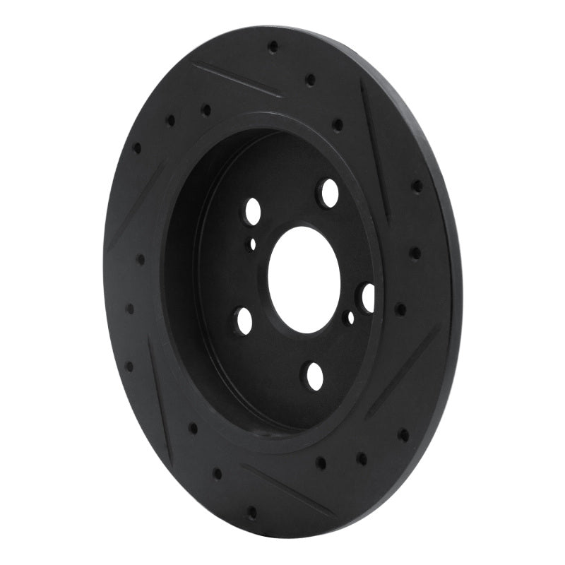 R1 09-24 Lexus CT200H Rear Left Drilled & Slotted Black Brake Rotor