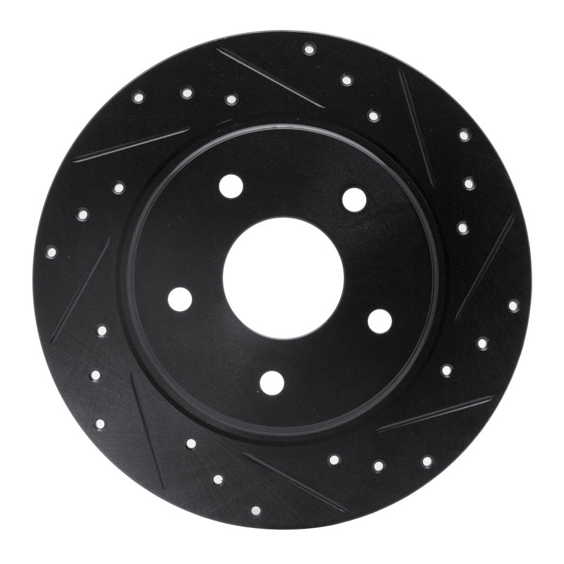 R1 08-16 Chrysler Town & Country Rear Right Drilled & Slotted Black Brake Rotor