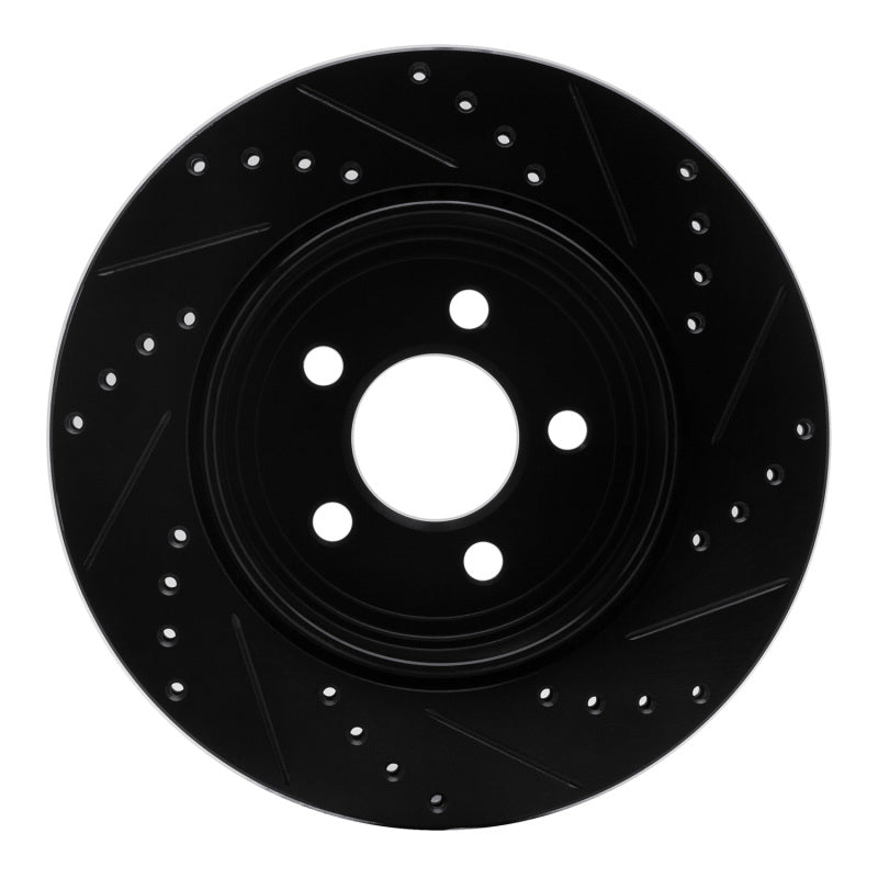 R1 05-23 Chrysler 300 Rear Left Drilled & Slotted Black Brake Rotor