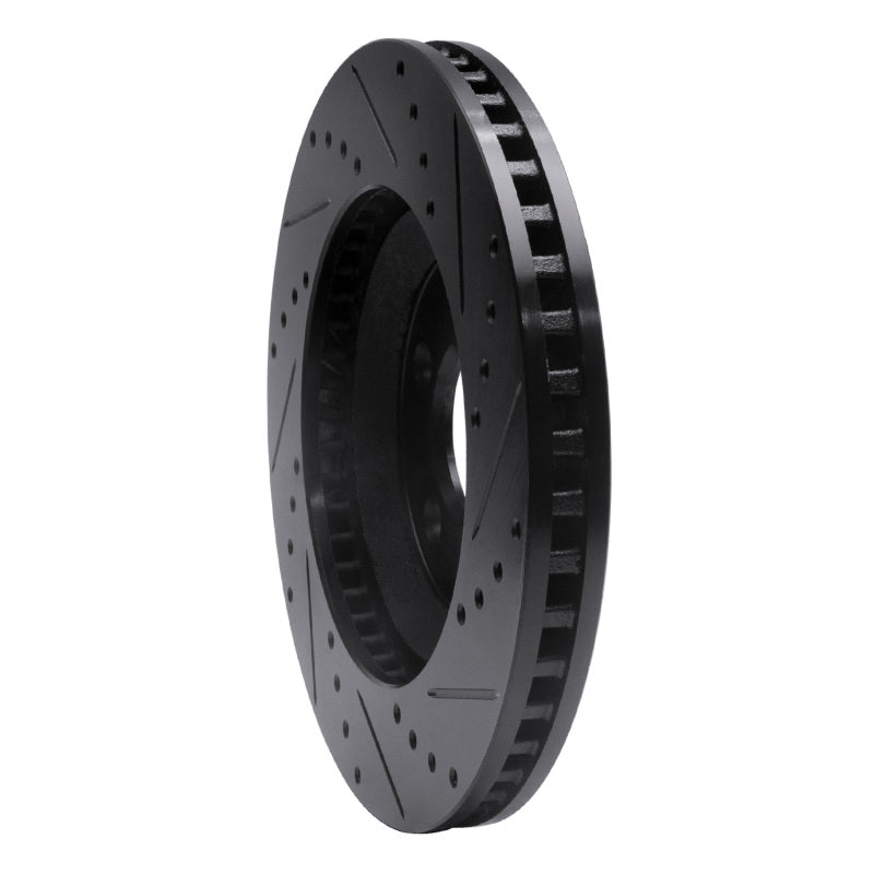 R1 05-14 Ford Mustang Front Left Drilled & Slotted Black Brake Rotor