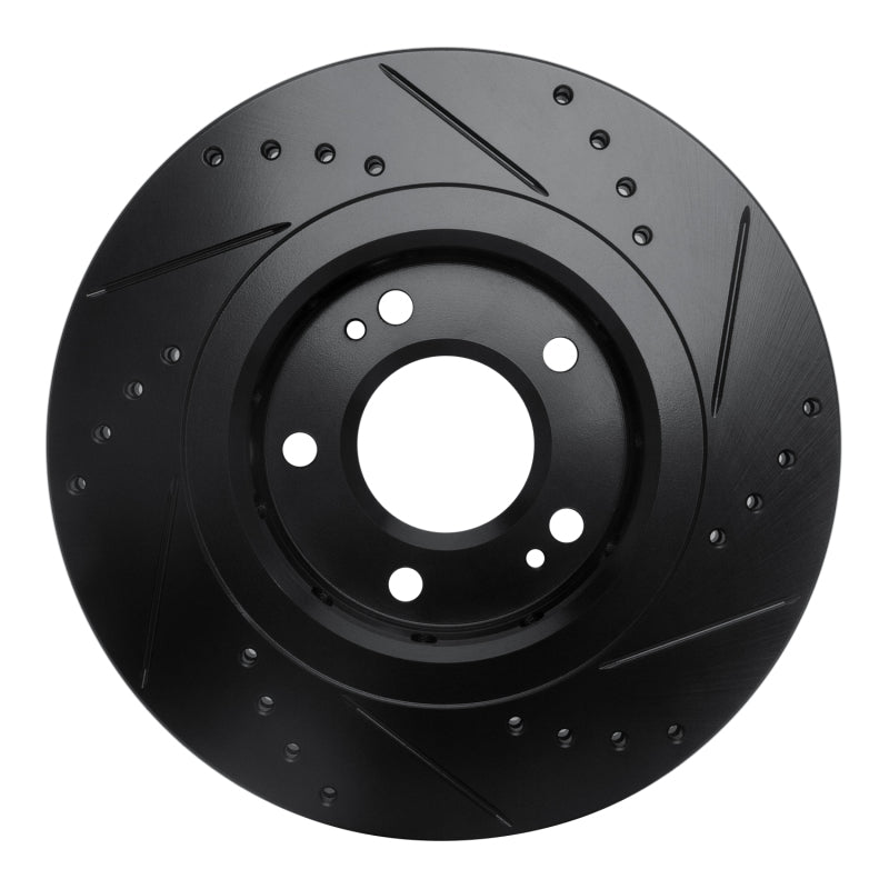 R1 09-15 Mitsubishi Lancer Front Right Drilled & Slotted Black Brake Rotor