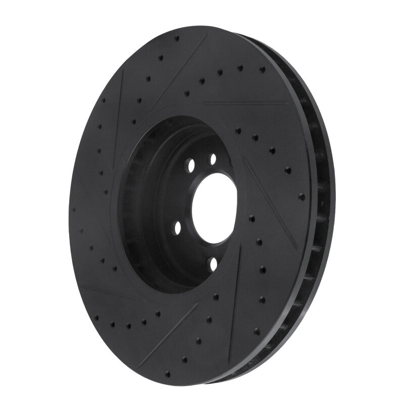 R1 08-19 BMW X5 Front Right Drilled & Slotted Black Brake Rotor
