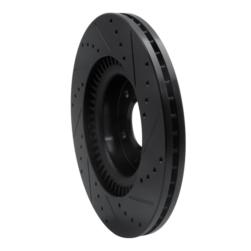 R1 10-16 Hyundai Genesis Coupe Front Left Drilled & Slotted Black Brake Rotor