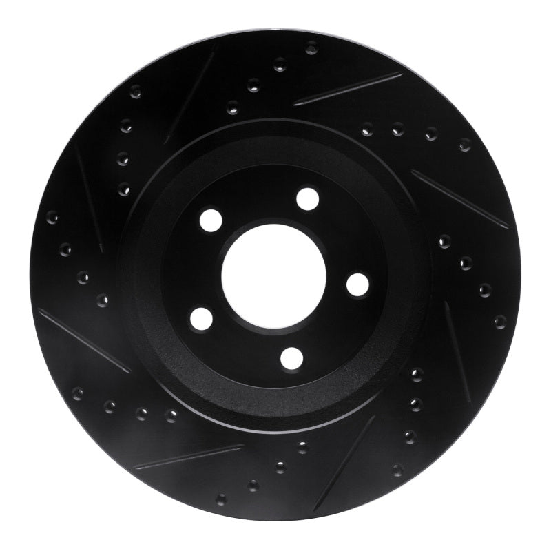 R1 05-14 Ford Mustang Front Right Drilled & Slotted Black Brake Rotor