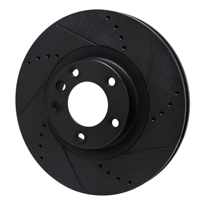 R1 2011-2018 Porsche Cayenne Left Front Drilled & Slotted Black Brake Rotor