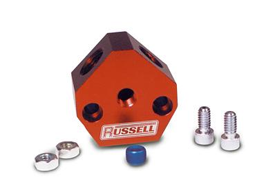 Russell Adapter Y-Block 3/8in Sae Quick Disconnect Female To 2X 3/8in Sae Qd Male Blk Anodized