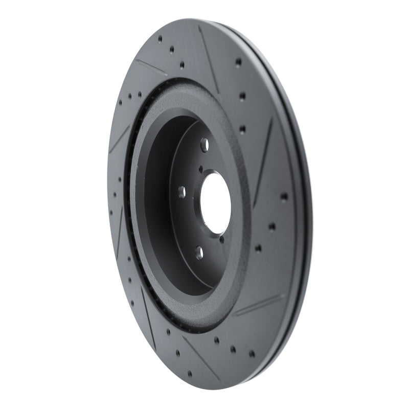 R1 -25 Subaru Ascent Rear Left Drilled & Slotted Black Brake Rotor