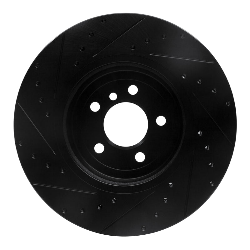 R1 11-19 BMW ActiveHybrid 5 Front Right Drilled & Slotted Black Brake Rotor