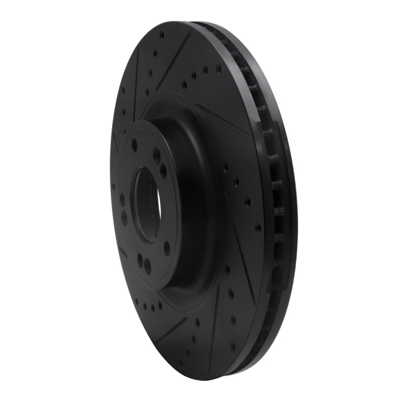 R1 09-14 Hyundai Genesis Sedan Front Left Drilled & Slotted Black Brake Rotor