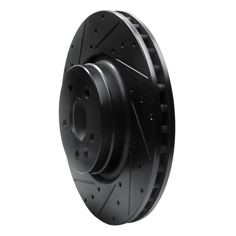R1 12-21 Tesla Model S Front Left Drilled & Slotted Black Brake Rotor