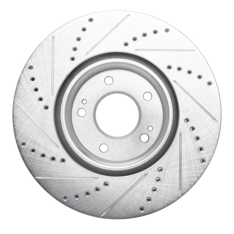R1 03-06 Mitsubishi Lancer Front Right Drilled & Slotted Silver Brake Rotor