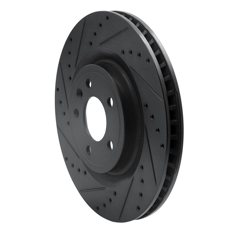 R1 11-14 Ford Mustang Front Left Drilled & Slotted Black Brake Rotor