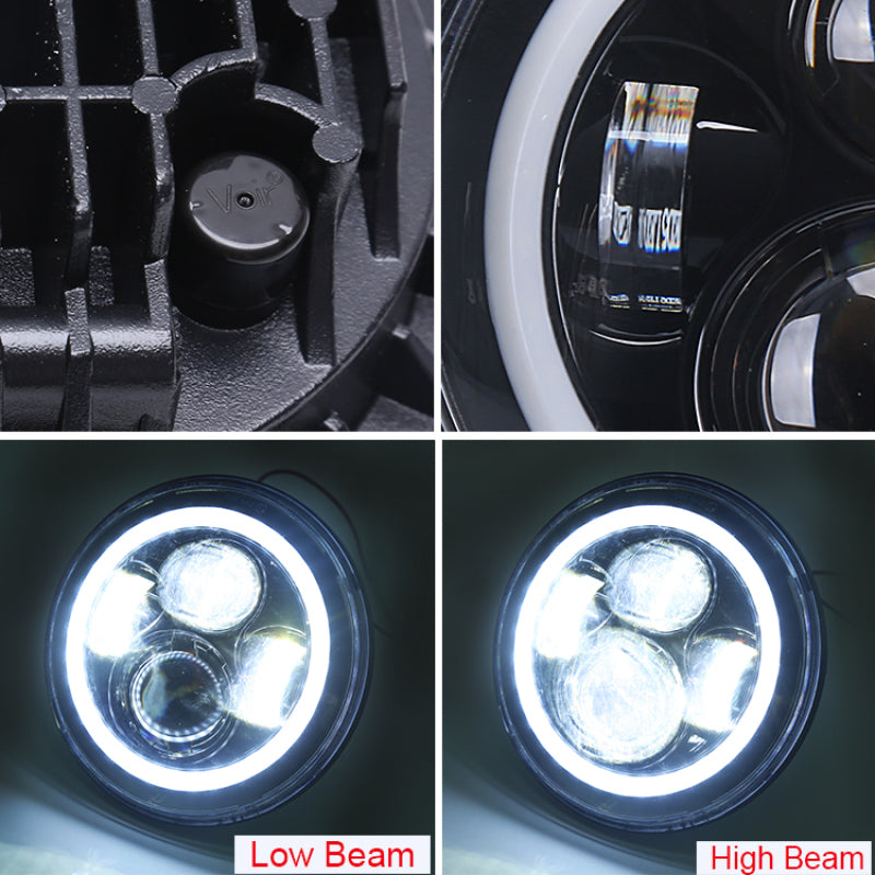 Raxiom 97-18 Jeep Wrangler TJ/JK Axial 7-Inch LED Headlights w/RGB Halo- Black Housing (Clear Lens)