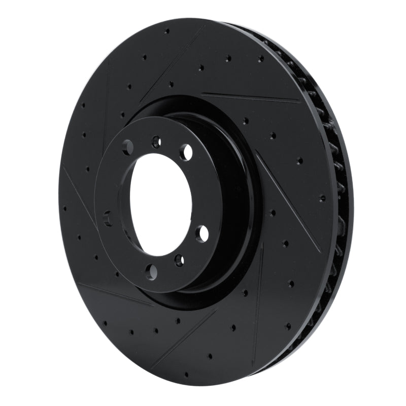 R1 10-24 Audi e-Tron GT Left Front Drilled & Slotted Black Brake Rotor