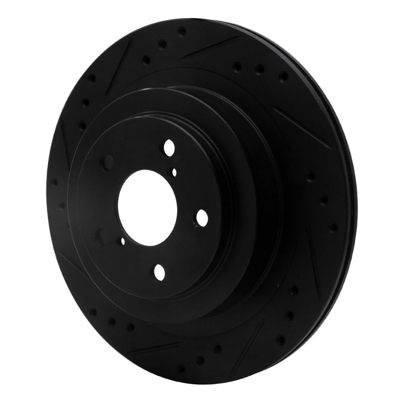 R1 05-09 Subaru Legacy Rear Left Drilled & Slotted Black Brake Rotor