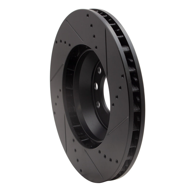 R1 03-15 Audi Q7 Right Front Drilled & Slotted Black Brake Rotor